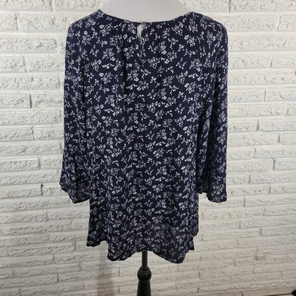 Skies Are Blue Womens Top 1X Plus 3/4 Sleeve Blue Floral Sash Keyhole FLO133E - Picture 6 of 10